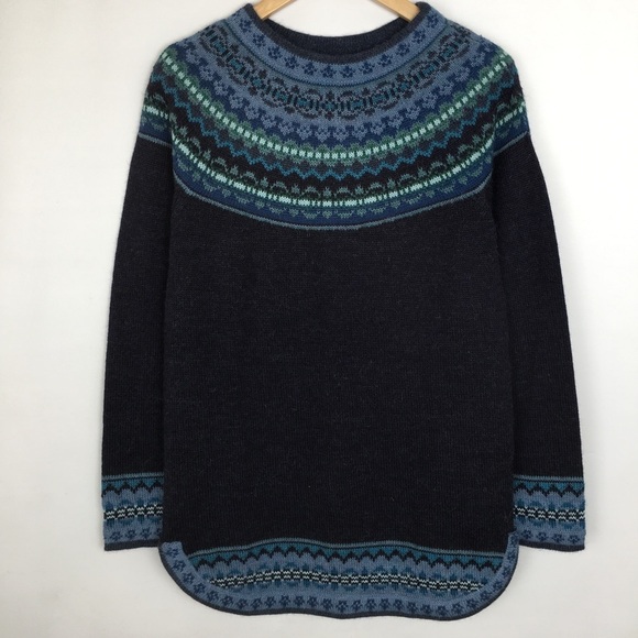 Novica 100% Alpaca Fair Isle Tunic Sweater Teal Blue Green...
